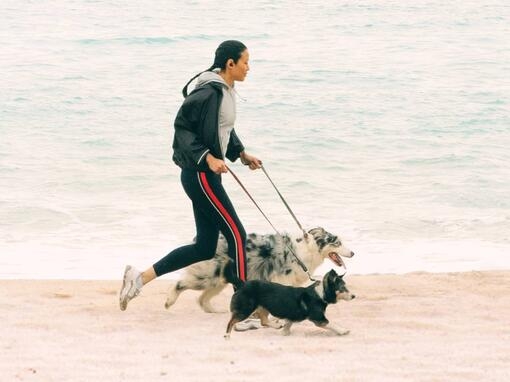 Girl running with dogs